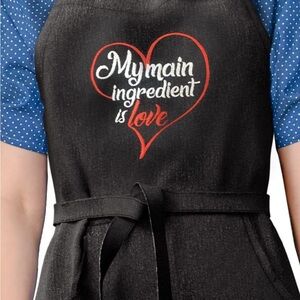 Black Apron with Heart Embroidery My main ingredient is love ❤️
